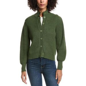 Forte Cashmere Womens  Button Wool & Cashmere-Blend Cardigan, Green